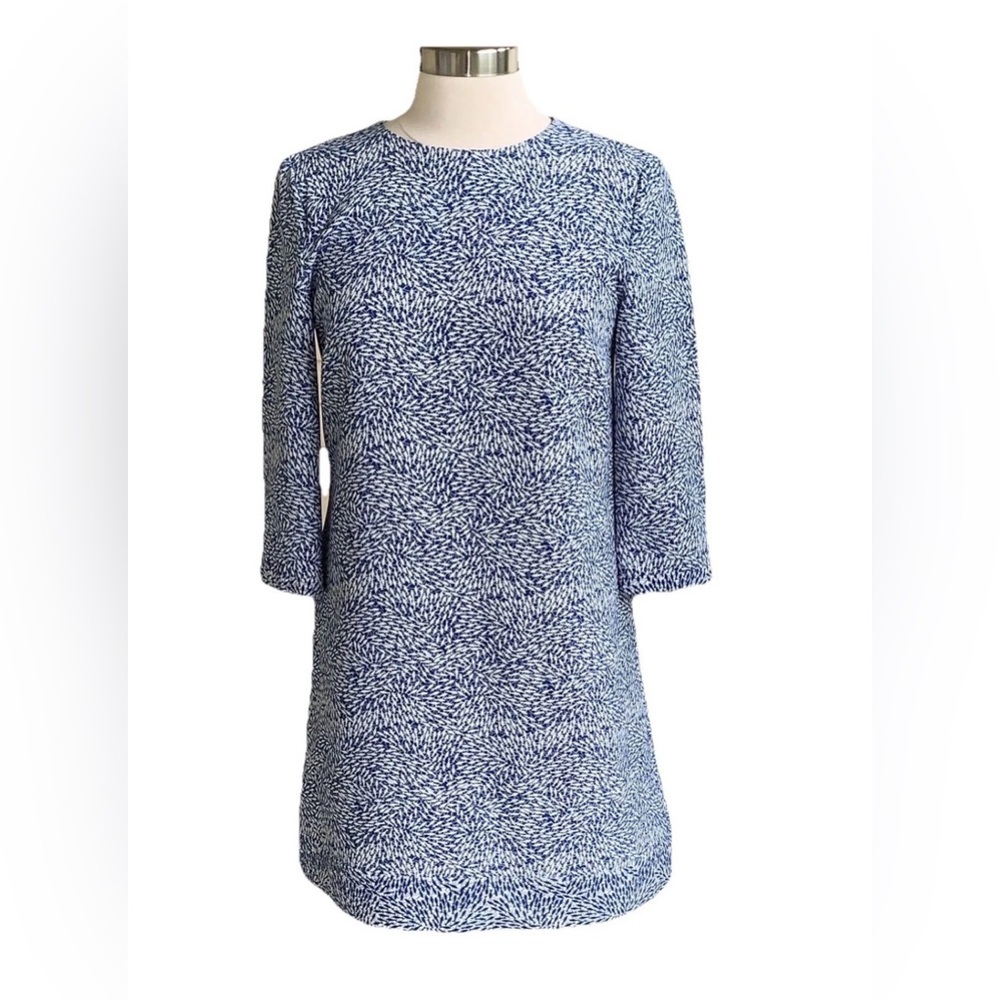 Ted Baker Womens 6 (Ted 2) Jiggle Blue Fish Print Dress 3/4 Sleeve Quiet Luxury